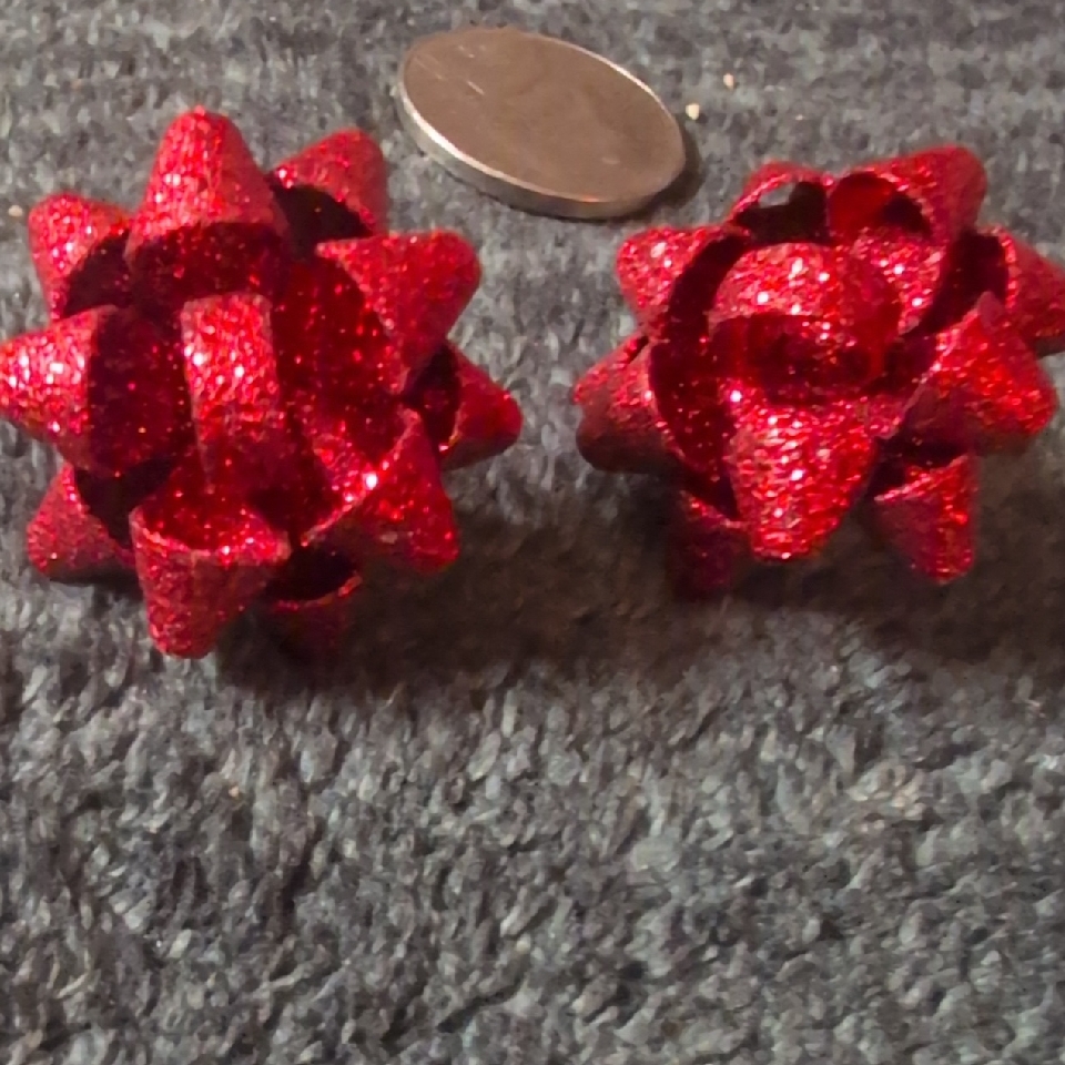 Christmas Red Glitter Bow Stud Earrings